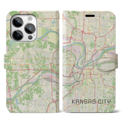 【カンザスシティ（アメリカ）】地図柄iPhoneケース（手帳タイプ）ナチュラル・iPhone 14 Pro 用