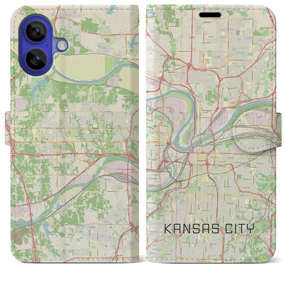 【カンザスシティ（アメリカ）】地図柄iPhoneケース（手帳タイプ）ナチュラル・iPhone 16 Pro Max 用