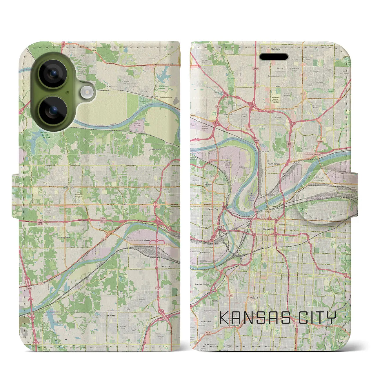 【カンザスシティ（アメリカ）】地図柄iPhoneケース（手帳タイプ）