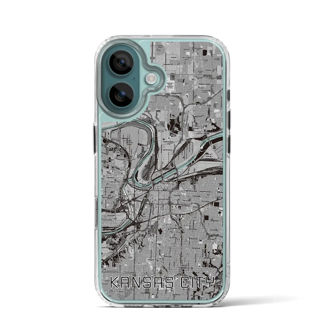 【カンザスシティ（アメリカ）】地図柄iPhoneケース（MagSafeタイプ）モノトーン・iPhone 16 Pro 用