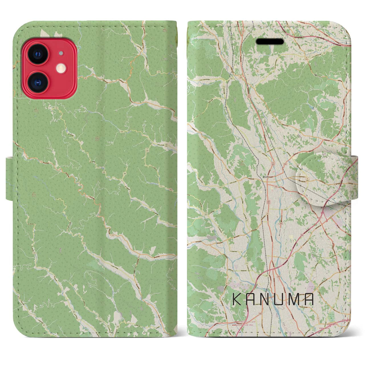 【鹿沼（栃木県）】地図柄iPhoneケース（手帳タイプ）ナチュラル・iPhone 11 用