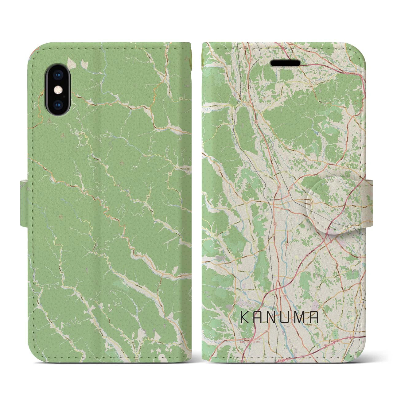 【鹿沼（栃木県）】地図柄iPhoneケース（手帳タイプ）ナチュラル・iPhone XS / X 用