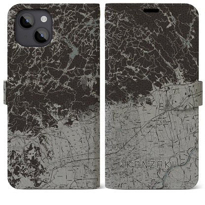 【神埼（佐賀県）】地図柄iPhoneケース（手帳タイプ）モノトーン・iPhone 14 Plus 用