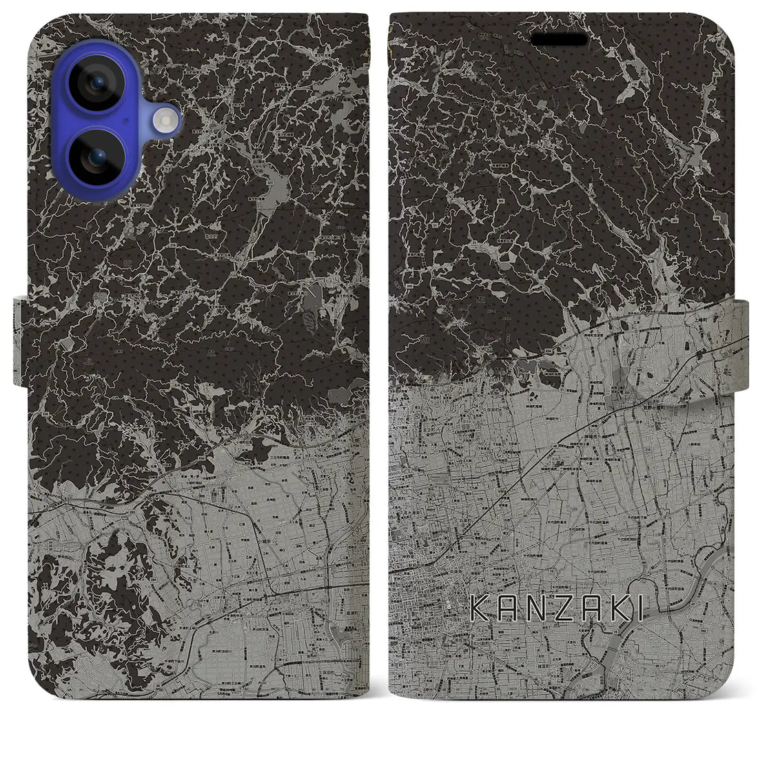 【神埼(佐賀県)】地図柄iPhoneケース(手帳タイプ)モノトーン・iPhone 16 Pro Max 用