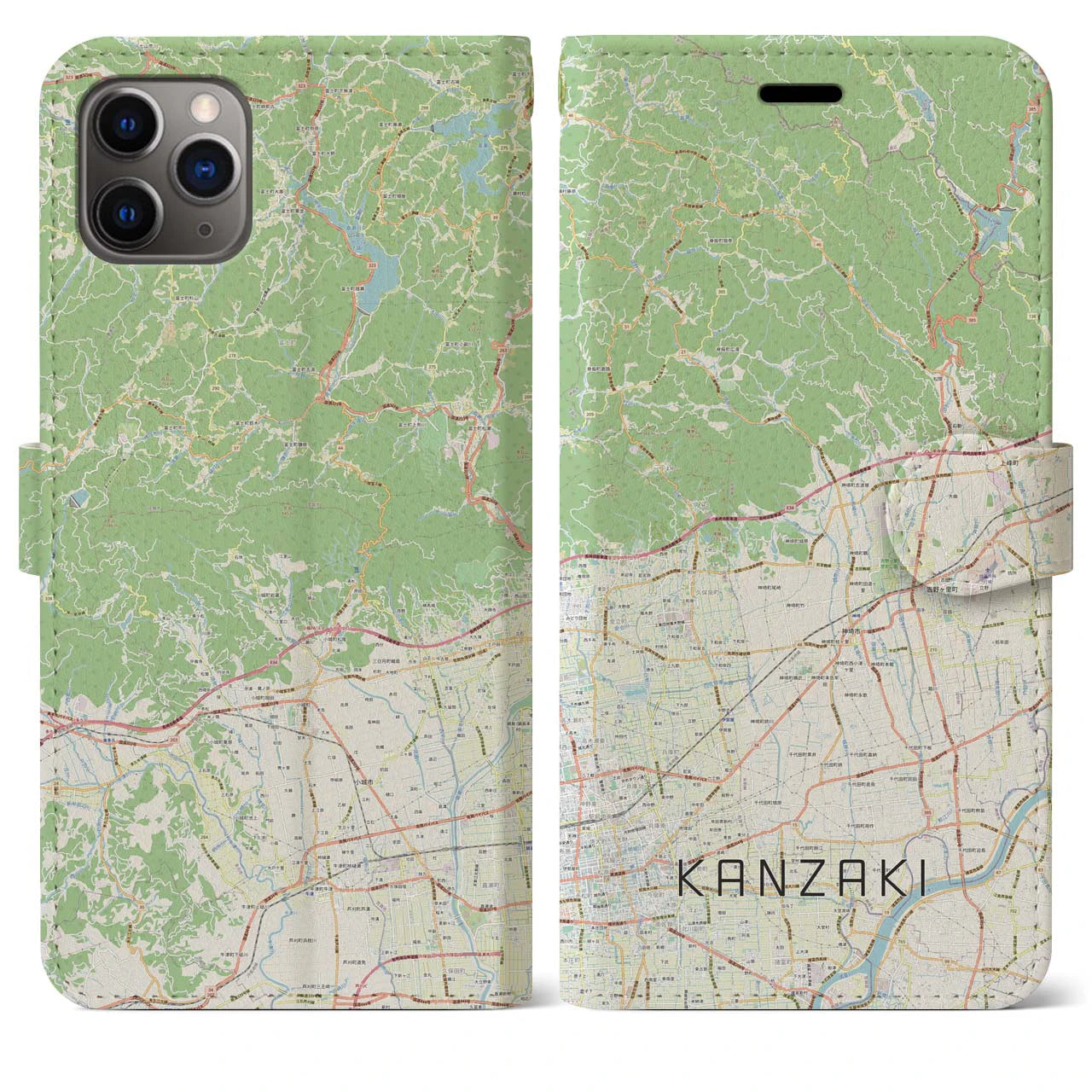 【神埼（佐賀県）】地図柄iPhoneケース（手帳タイプ）ナチュラル・iPhone 11 Pro Max 用