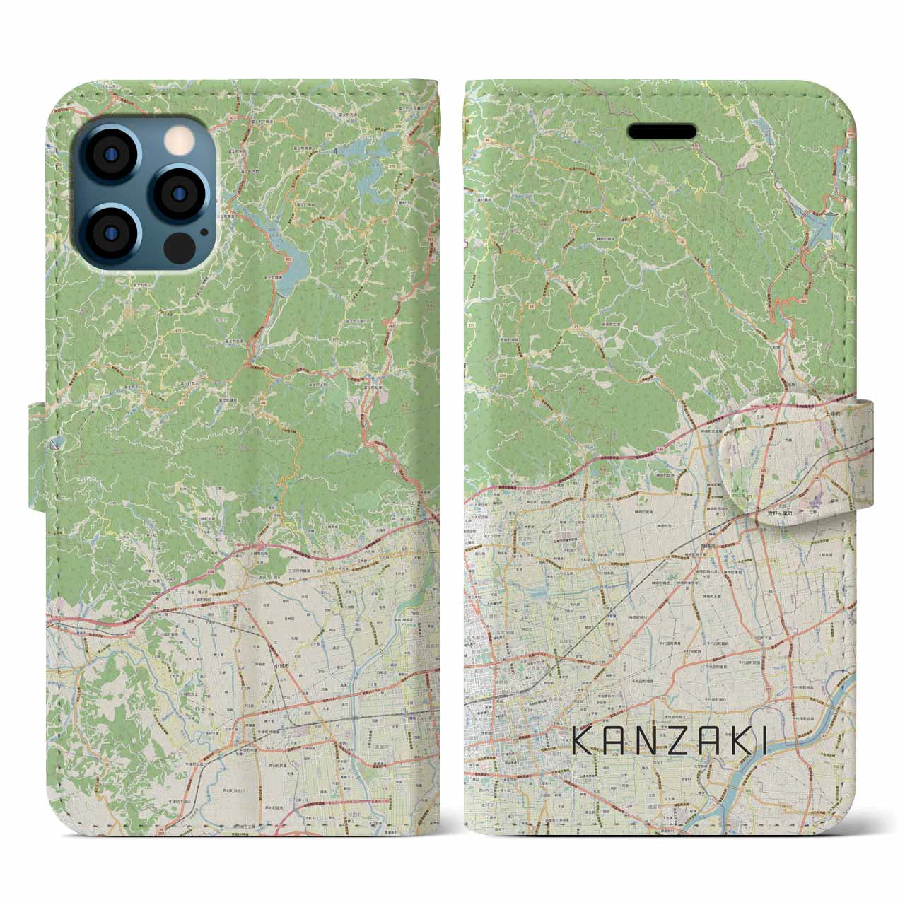 【神埼（佐賀県）】地図柄iPhoneケース（手帳タイプ）ナチュラル・iPhone 12 / 12 Pro 用