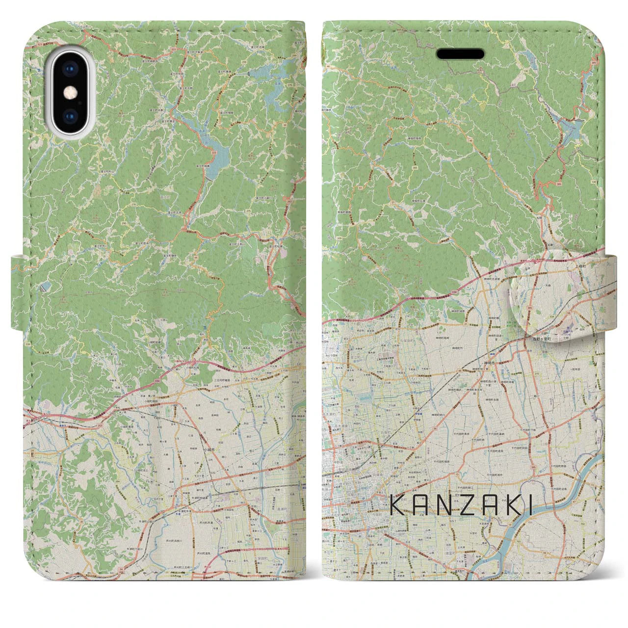 【神埼（佐賀県）】地図柄iPhoneケース（手帳タイプ）ナチュラル・iPhone XS Max 用