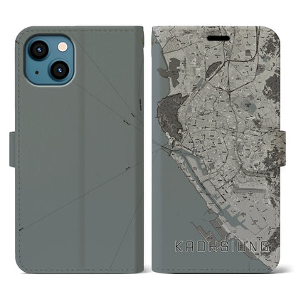【高雄（台湾）】地図柄iPhoneケース（手帳タイプ）モノトーン・iPhone 13 用