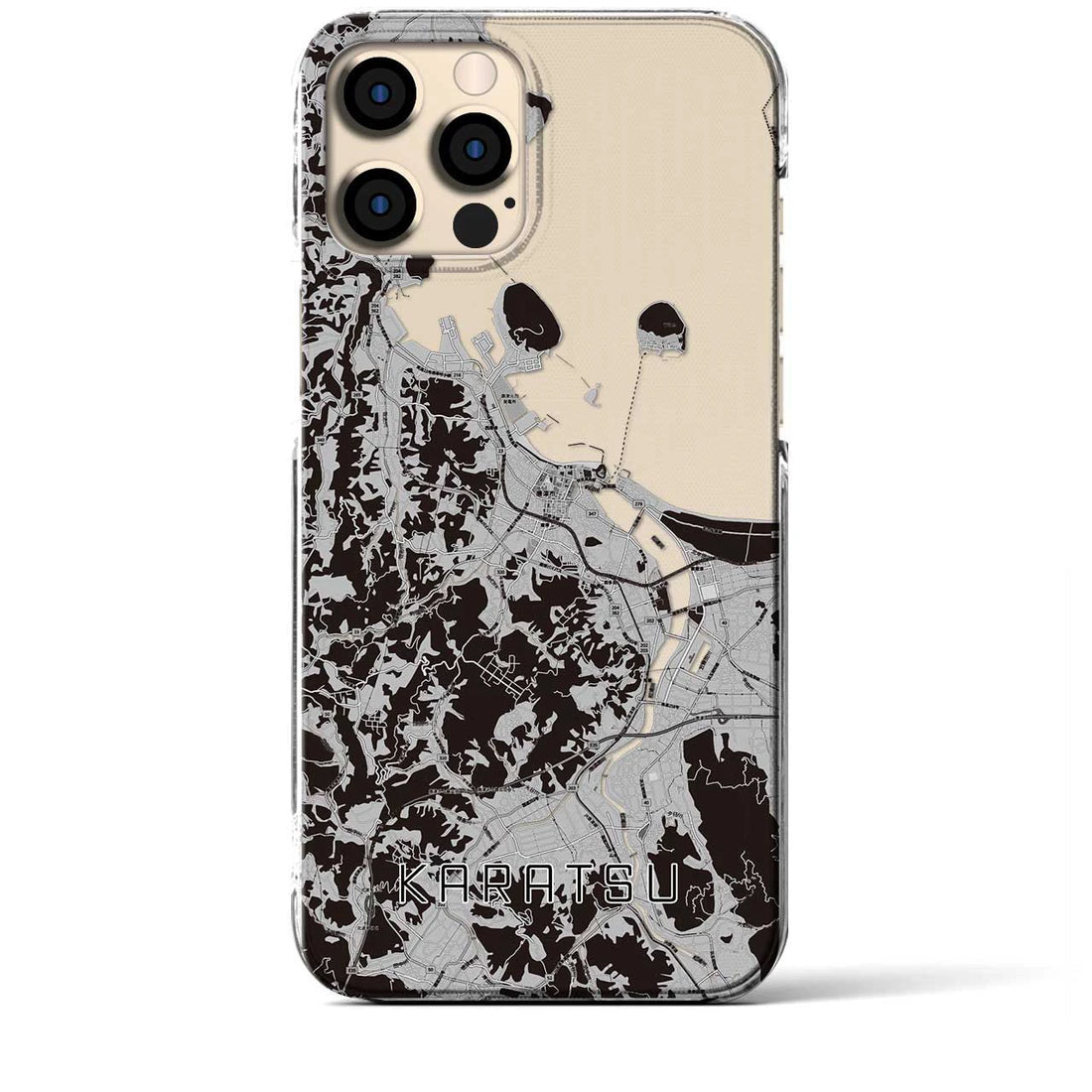 【唐津(佐賀県)】地図柄iPhoneケース(クリアタイプ)モノトーン・iPhone 12 Pro Max 用