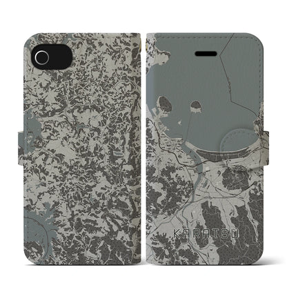 【唐津（佐賀県）】地図柄iPhoneケース（手帳タイプ）モノトーン・iPhone SE（第3 / 第2世代） / 8 / 7 / 6s / 6 用