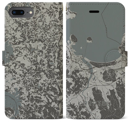 【唐津（佐賀県）】地図柄iPhoneケース（手帳タイプ）モノトーン・iPhone 8Plus /7Plus / 6sPlus / 6Plus 用