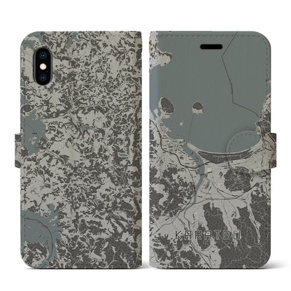 【唐津（佐賀県）】地図柄iPhoneケース（手帳タイプ）モノトーン・iPhone XS / X 用