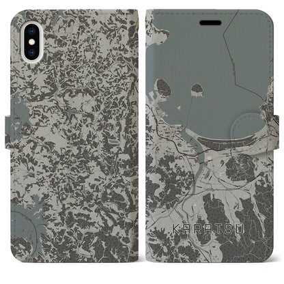 【唐津（佐賀県）】地図柄iPhoneケース（手帳タイプ）モノトーン・iPhone XS Max 用