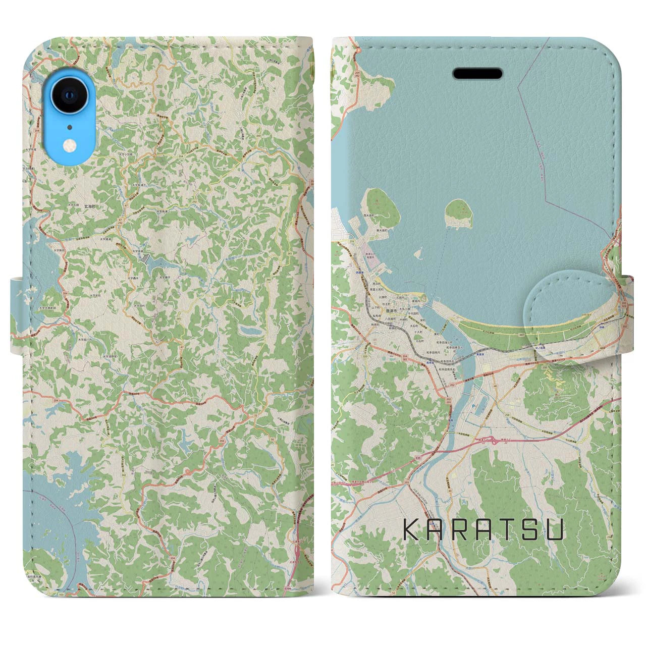 【唐津（佐賀県）】地図柄iPhoneケース（手帳タイプ）ナチュラル・iPhone XR 用