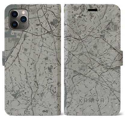 【刈谷（愛知県）】地図柄iPhoneケース（手帳タイプ）モノトーン・iPhone 11 Pro Max 用