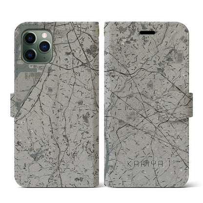 【刈谷（愛知県）】地図柄iPhoneケース（手帳タイプ）モノトーン・iPhone 11 Pro 用