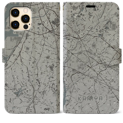 【刈谷（愛知県）】地図柄iPhoneケース（手帳タイプ）モノトーン・iPhone 12 Pro Max 用