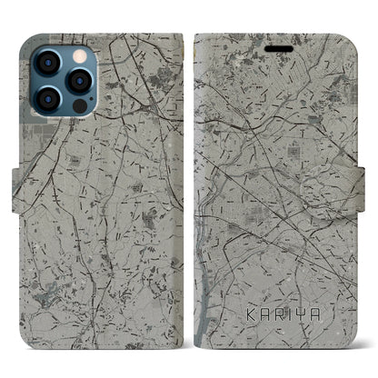 【刈谷（愛知県）】地図柄iPhoneケース（手帳タイプ）モノトーン・iPhone 12 / 12 Pro 用