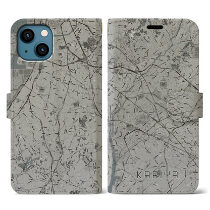 【刈谷（愛知県）】地図柄iPhoneケース（手帳タイプ）モノトーン・iPhone 13 用