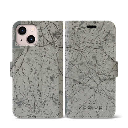 【刈谷（愛知県）】地図柄iPhoneケース（手帳タイプ）モノトーン・iPhone 13 mini 用