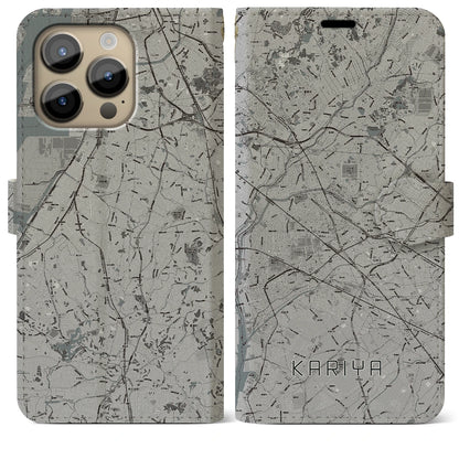 【刈谷（愛知県）】地図柄iPhoneケース（手帳タイプ）モノトーン・iPhone 14 Pro Max 用