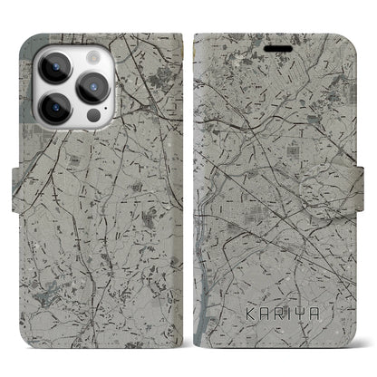 【刈谷（愛知県）】地図柄iPhoneケース（手帳タイプ）モノトーン・iPhone 14 Pro 用