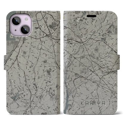 【刈谷（愛知県）】地図柄iPhoneケース（手帳タイプ）モノトーン・iPhone 14 用