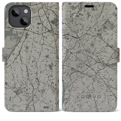 【刈谷（愛知県）】地図柄iPhoneケース（手帳タイプ）モノトーン・iPhone 14 Plus 用