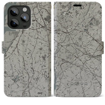 【刈谷（愛知県）】地図柄iPhoneケース（手帳タイプ）モノトーン・iPhone 15 Pro Max 用