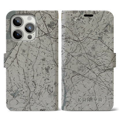 【刈谷（愛知県）】地図柄iPhoneケース（手帳タイプ）モノトーン・iPhone 15 Pro 用