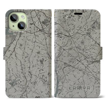 【刈谷（愛知県）】地図柄iPhoneケース（手帳タイプ）モノトーン・iPhone 15 用