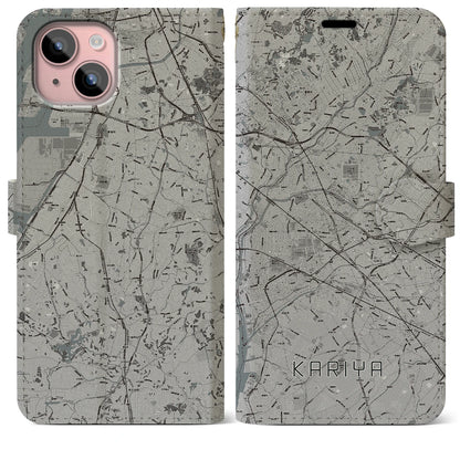 【刈谷（愛知県）】地図柄iPhoneケース（手帳タイプ）モノトーン・iPhone 15 Plus 用