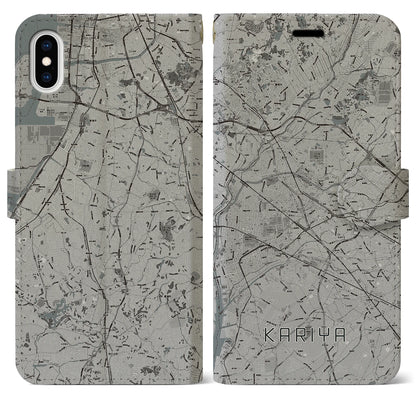 【刈谷（愛知県）】地図柄iPhoneケース（手帳タイプ）モノトーン・iPhone XS Max 用