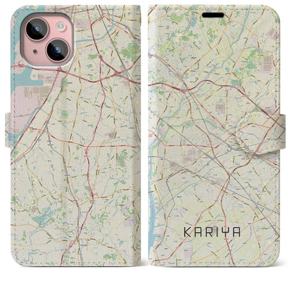 【刈谷（愛知県）】地図柄iPhoneケース（手帳タイプ）ナチュラル・iPhone 15 Plus 用