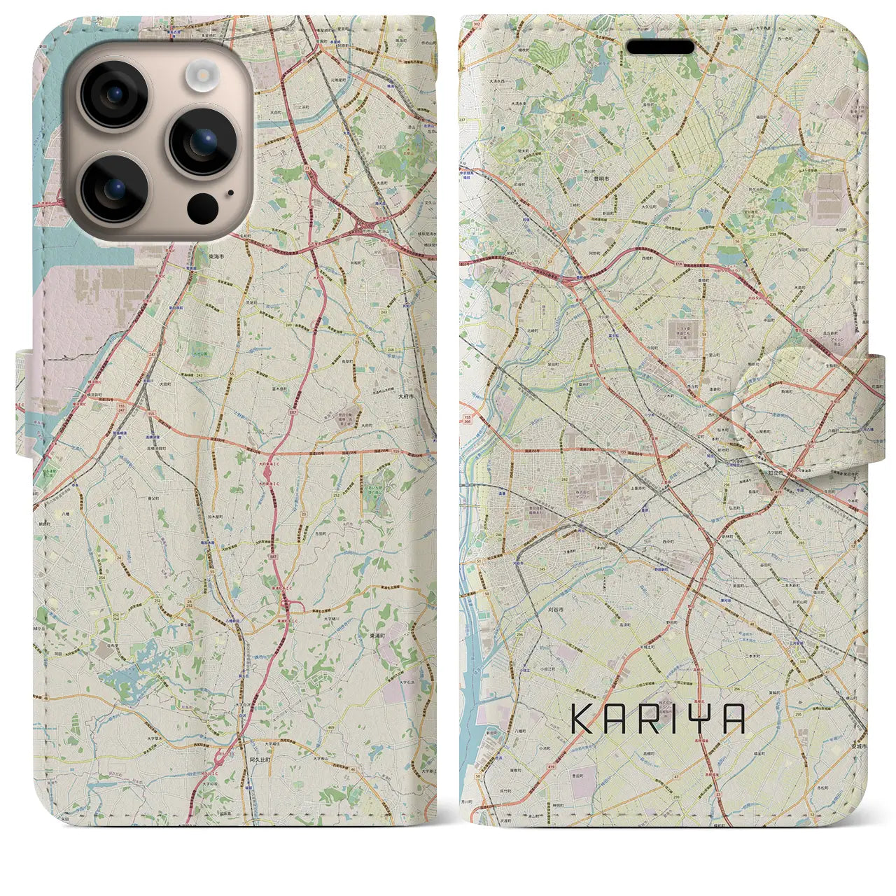 【刈谷（愛知県）】地図柄iPhoneケース（手帳タイプ）ナチュラル・iPhone 16 Plus 用