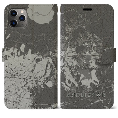 【軽井沢（長野県）】地図柄iPhoneケース（手帳タイプ）モノトーン・iPhone 11 Pro Max 用