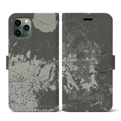 【軽井沢（長野県）】地図柄iPhoneケース（手帳タイプ）モノトーン・iPhone 11 Pro 用