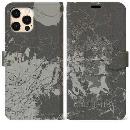 【軽井沢（長野県）】地図柄iPhoneケース（手帳タイプ）モノトーン・iPhone 12 Pro Max 用