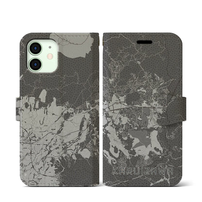 【軽井沢（長野県）】地図柄iPhoneケース（手帳タイプ）モノトーン・iPhone 12 mini 用