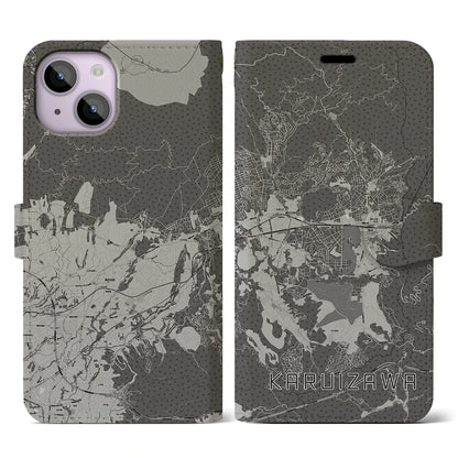 【軽井沢（長野県）】地図柄iPhoneケース（手帳タイプ）モノトーン・iPhone 14 用