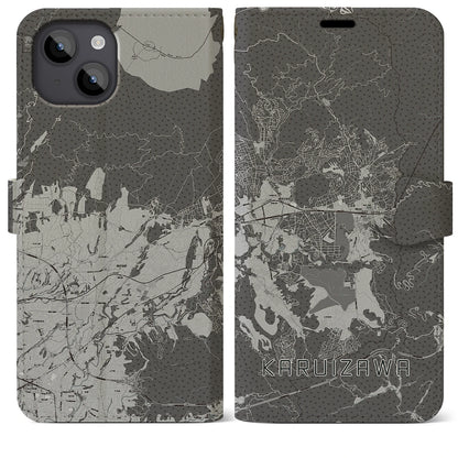 【軽井沢（長野県）】地図柄iPhoneケース（手帳タイプ）モノトーン・iPhone 14 Plus 用