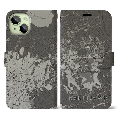 【軽井沢（長野県）】地図柄iPhoneケース（手帳タイプ）モノトーン・iPhone 15 用