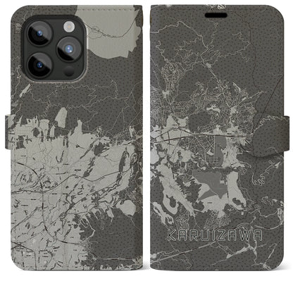 【軽井沢（長野県）】地図柄iPhoneケース（手帳タイプ）モノトーン・iPhone 15 Pro Max 用