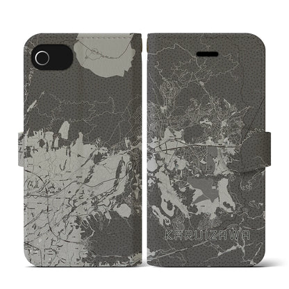 【軽井沢（長野県）】地図柄iPhoneケース（手帳タイプ）モノトーン・iPhone SE（第3 / 第2世代） / 8 / 7 / 6s / 6 用