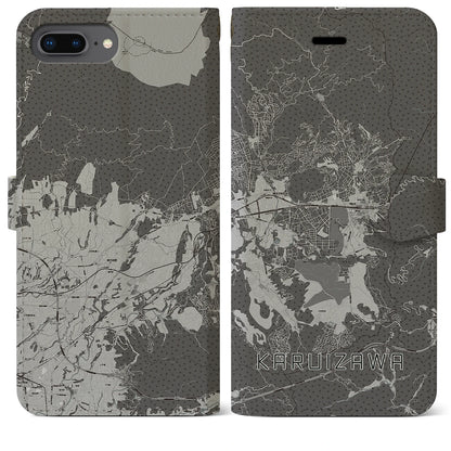 【軽井沢（長野県）】地図柄iPhoneケース（手帳タイプ）モノトーン・iPhone 8Plus /7Plus / 6sPlus / 6Plus 用