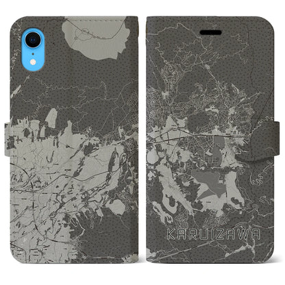 【軽井沢（長野県）】地図柄iPhoneケース（手帳タイプ）モノトーン・iPhone XR 用