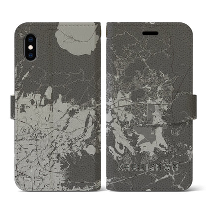 【軽井沢（長野県）】地図柄iPhoneケース（手帳タイプ）モノトーン・iPhone XS / X 用