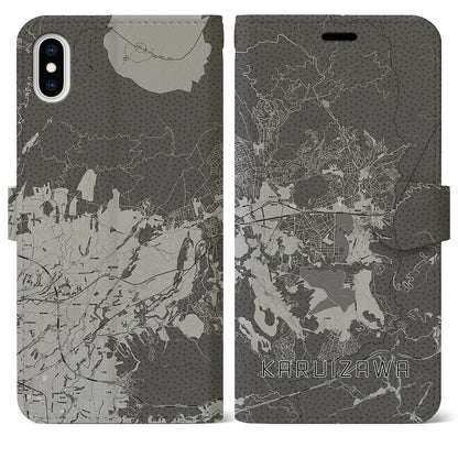 【軽井沢（長野県）】地図柄iPhoneケース（手帳タイプ）モノトーン・iPhone XS Max 用