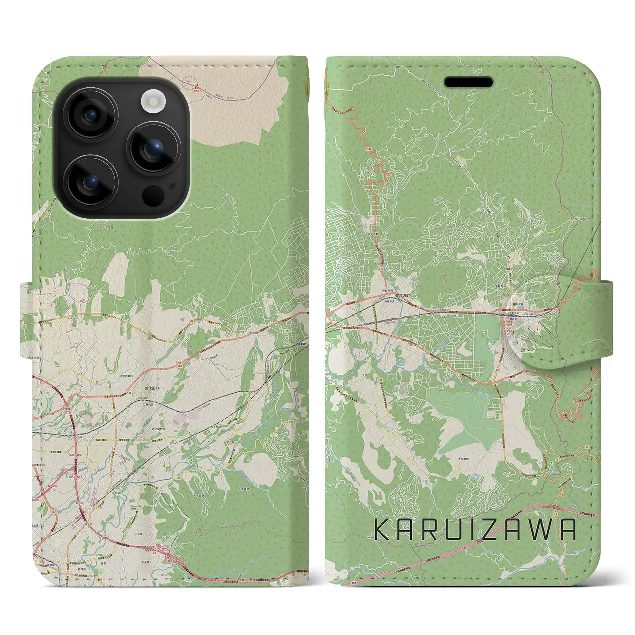 【軽井沢（長野県）】地図柄iPhoneケース（手帳タイプ）ナチュラル・iPhone 16 用