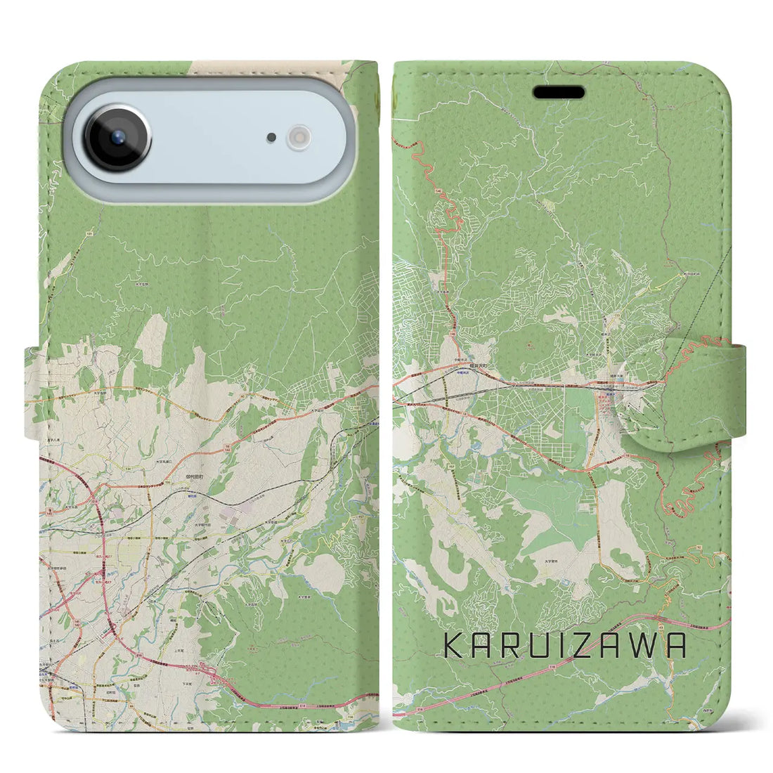 【軽井沢（長野県）】地図柄iPhoneケース（手帳タイプ）ナチュラル・iPhone 17 Pro Max 用